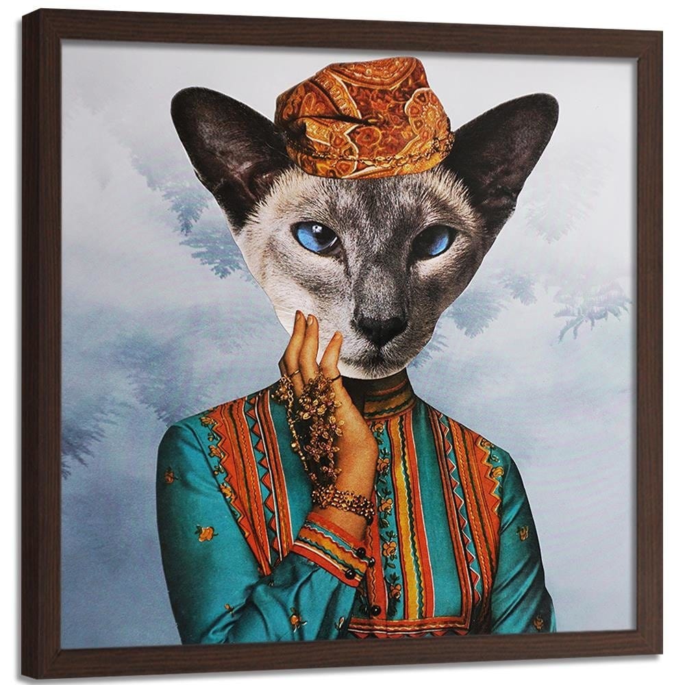 Glezna brūnā rāmī - Woman With A Cat's Head Home Trends DECO