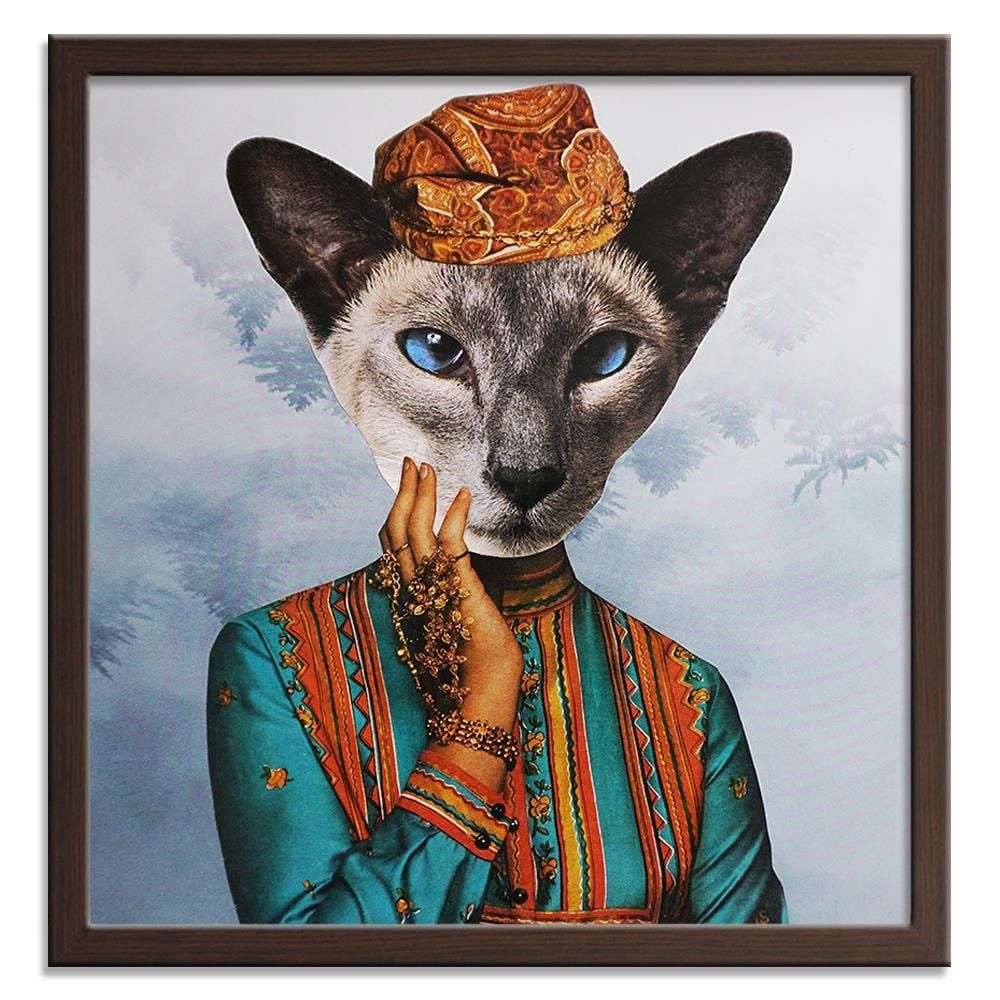 Glezna brūnā rāmī - Woman With A Cat's Head Home Trends DECO