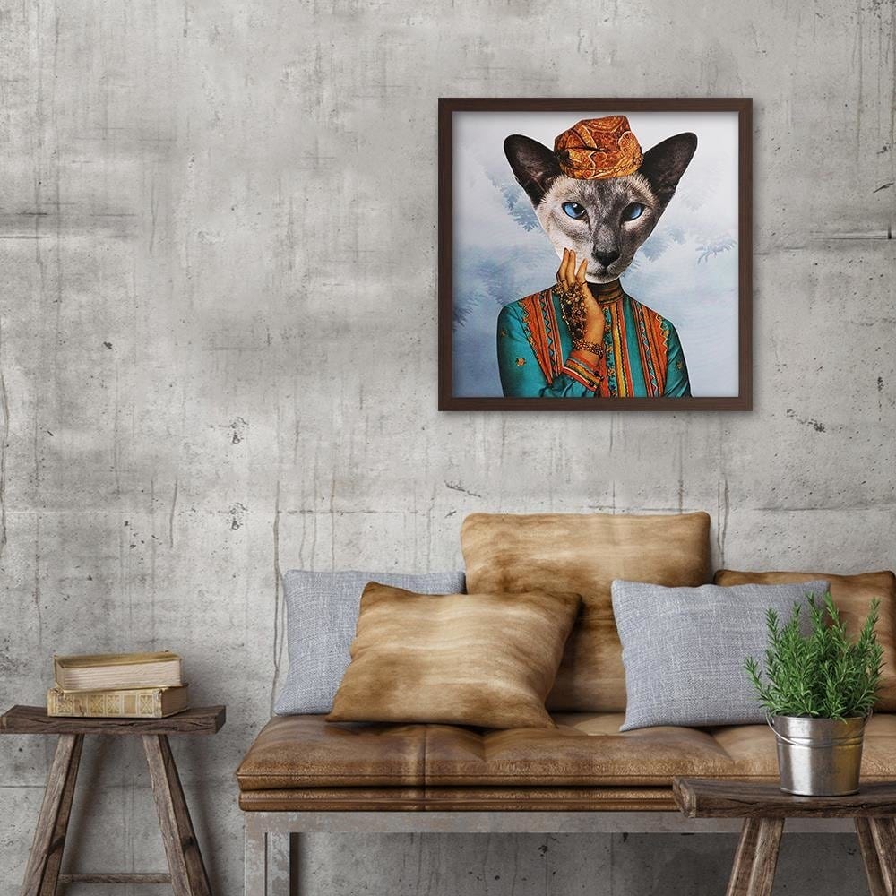Glezna brūnā rāmī - Woman With A Cat's Head Home Trends DECO