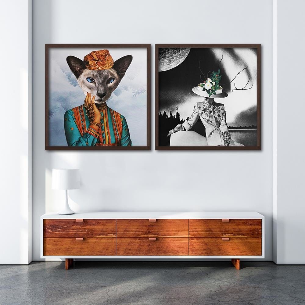 Glezna brūnā rāmī - Woman With A Cat's Head Home Trends DECO
