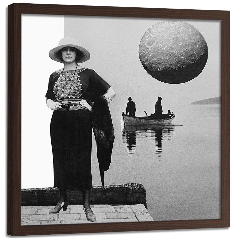 Glezna brūnā rāmī - Woman With Binoculars Home Trends DECO