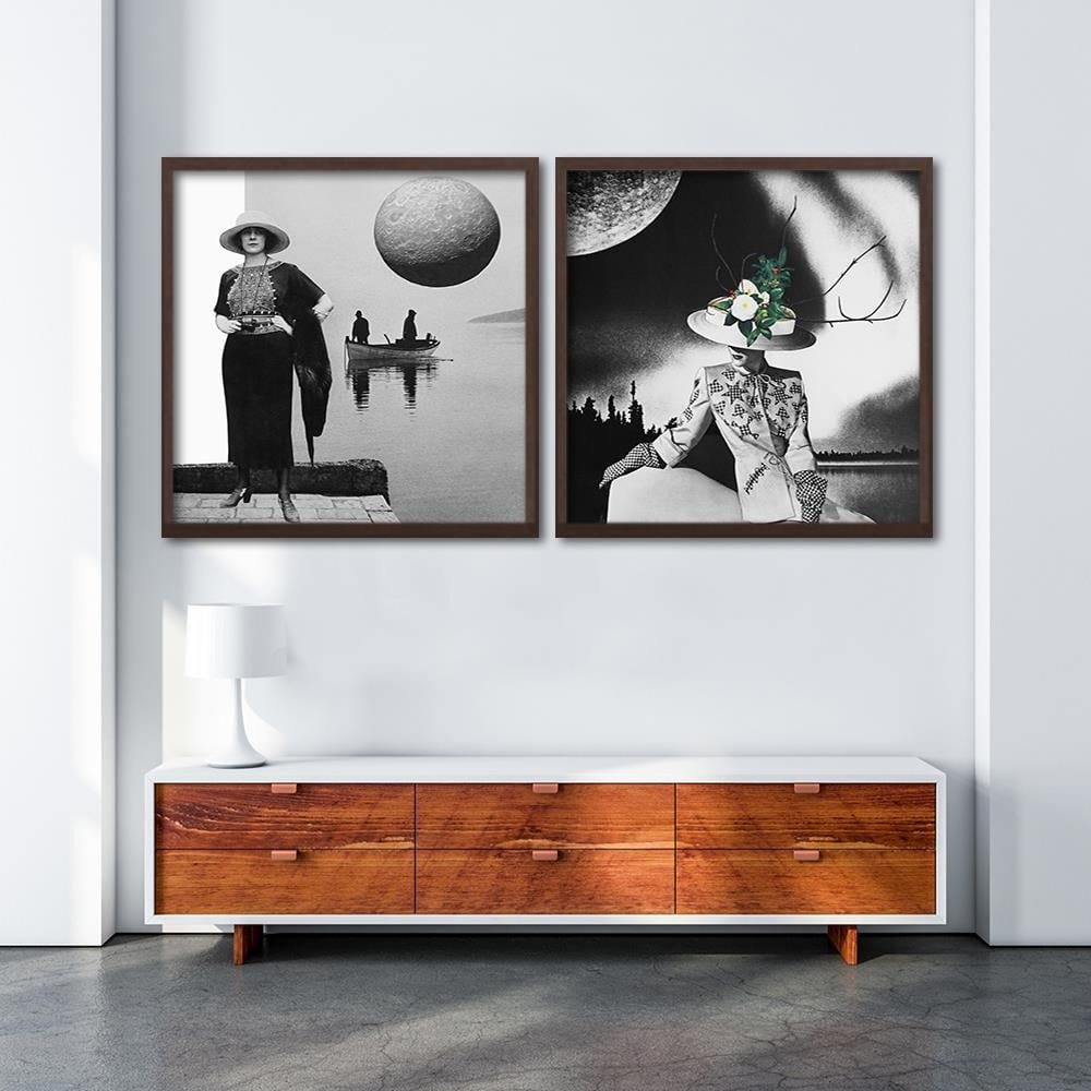 Glezna brūnā rāmī - Woman With Binoculars Home Trends DECO