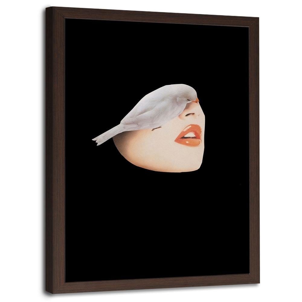 Glezna brūnā rāmī - Woman With Bird Black Home Trends DECO