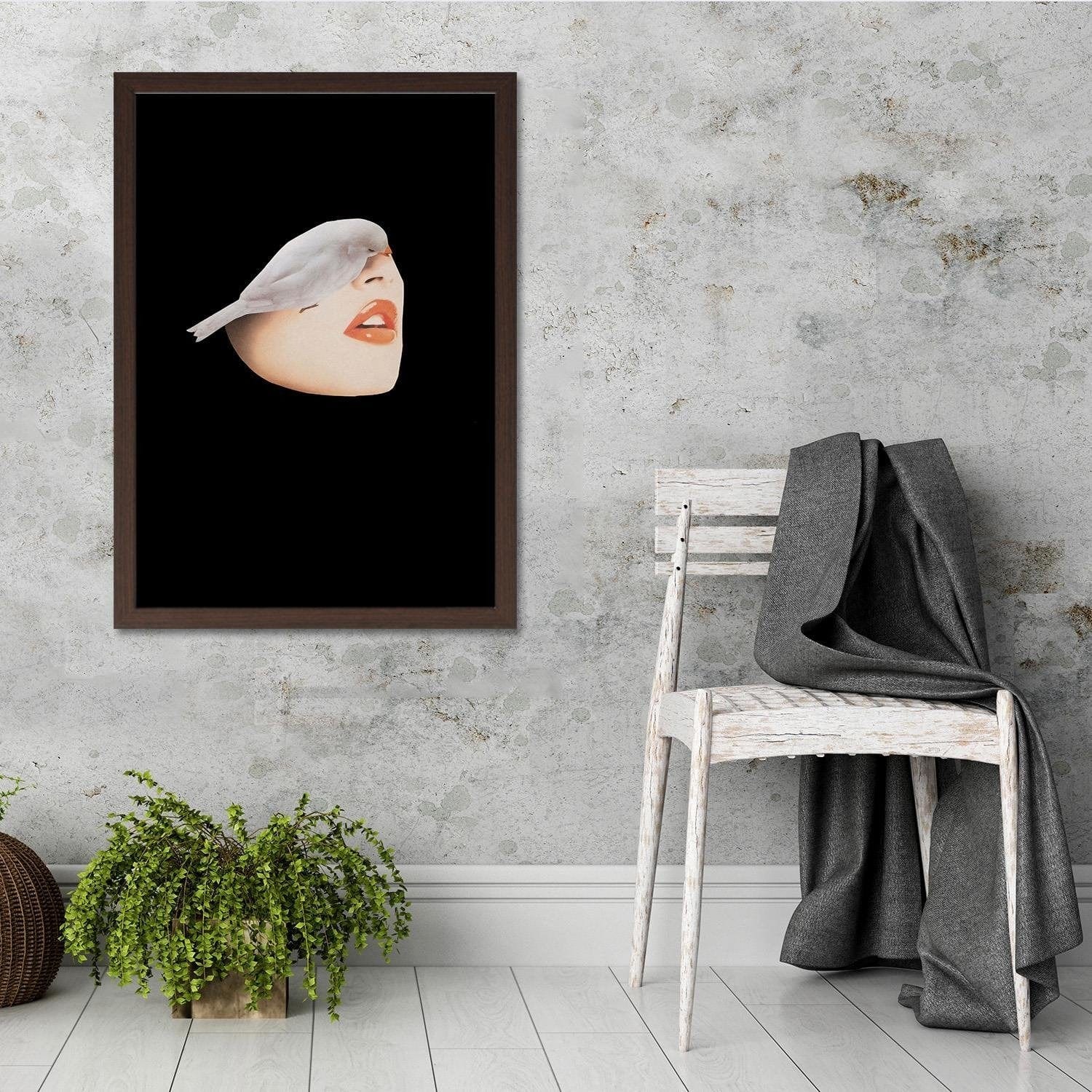 Glezna brūnā rāmī - Woman With Bird Black Home Trends DECO