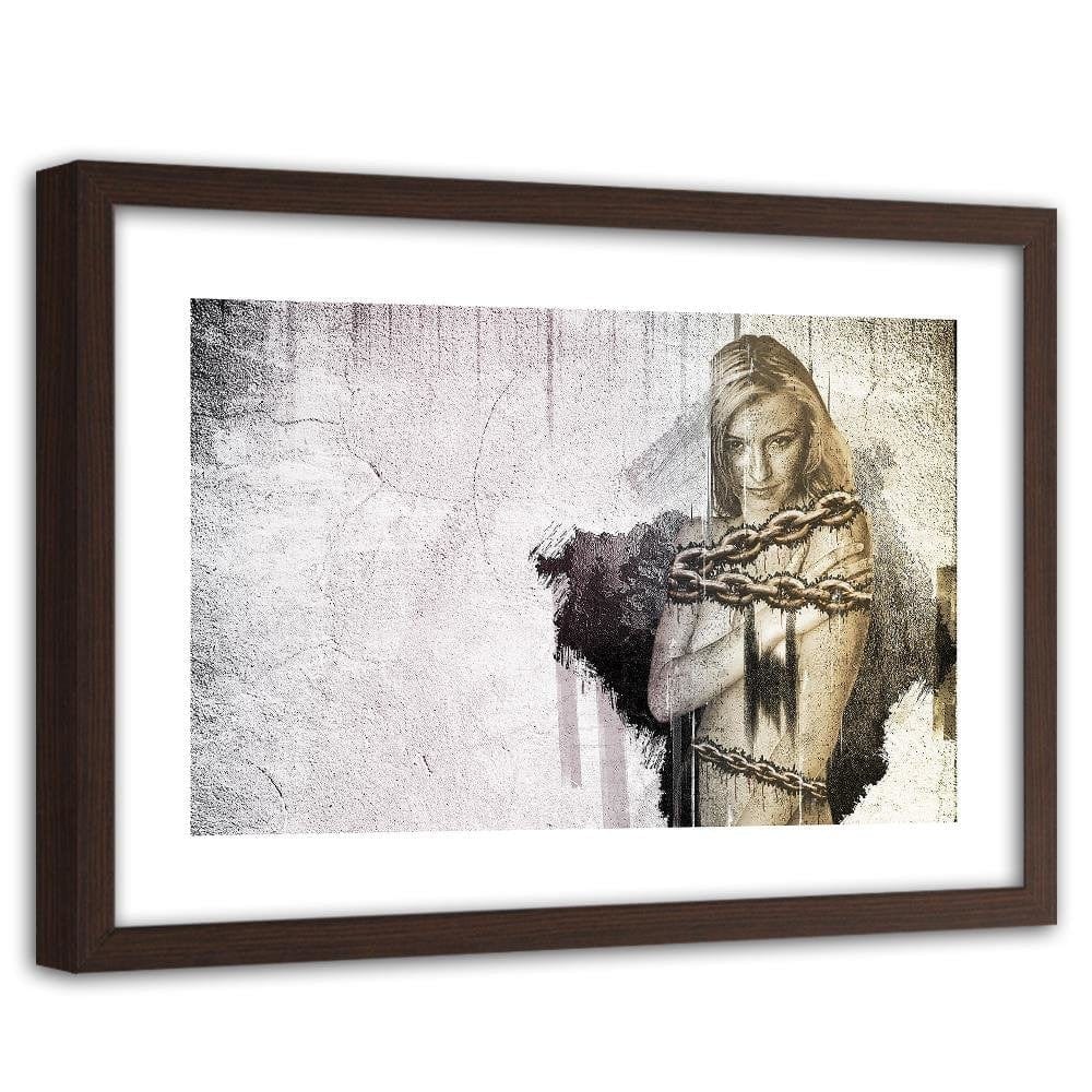 Glezna brūnā rāmī - Woman With Chain Home Trends DECO