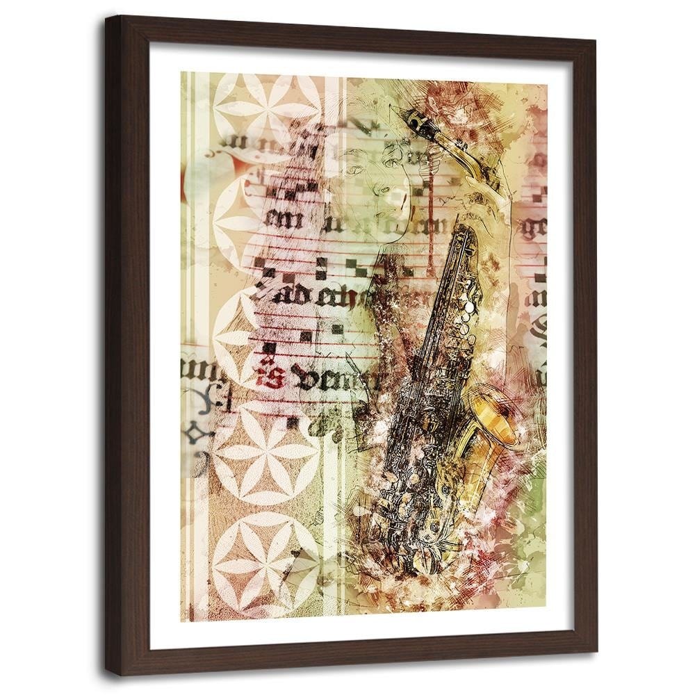 Glezna brūnā rāmī - Woman With Saxophone Abstraction Home Trends DECO