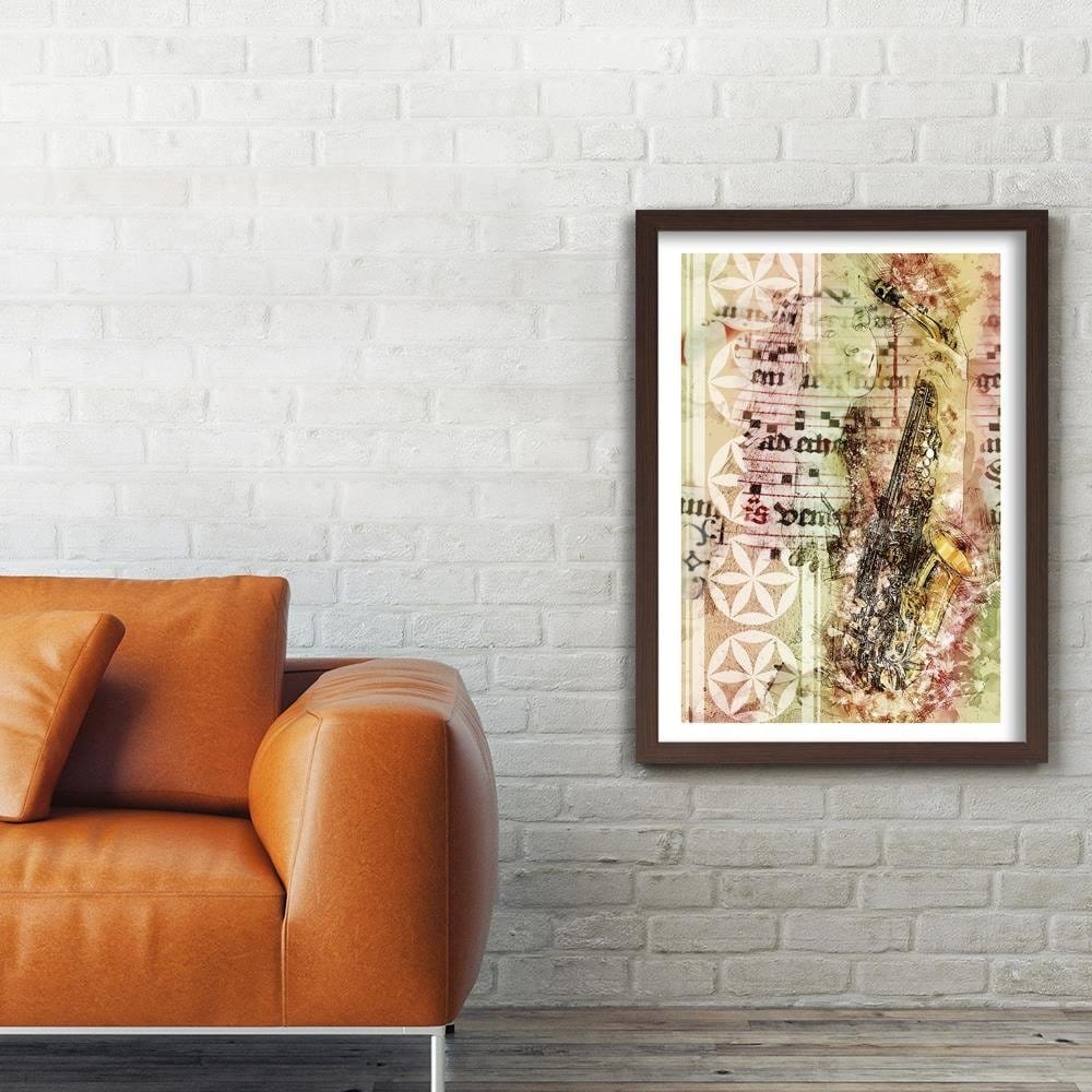 Glezna brūnā rāmī - Woman With Saxophone Abstraction Home Trends DECO