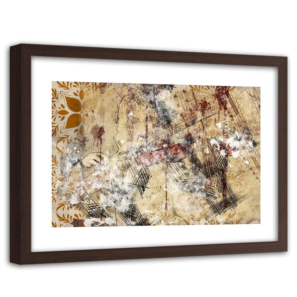 Glezna brūnā rāmī - Woman With Violin Abstraction Home Trends DECO