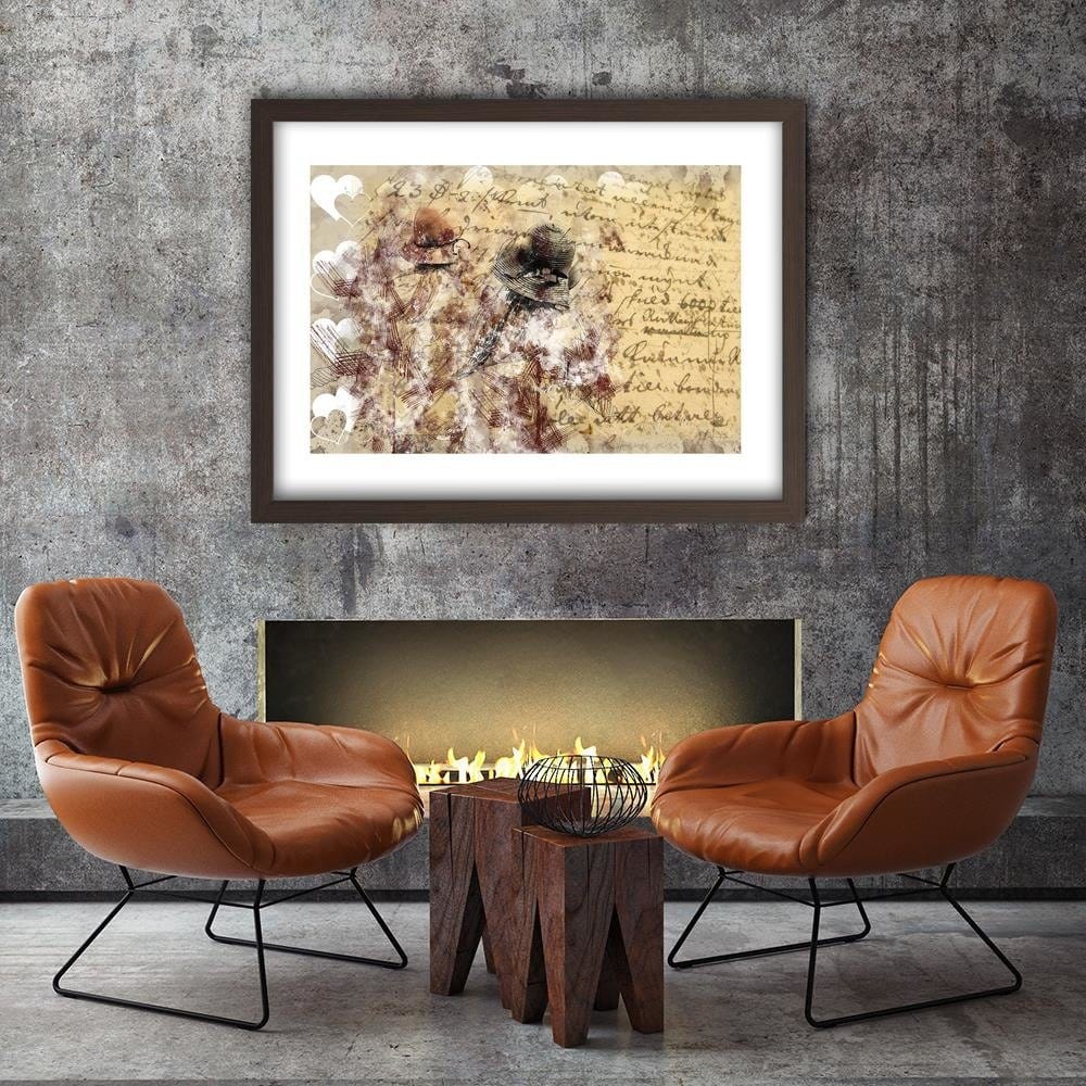 Glezna brūnā rāmī - Women In Hats Abstraction Home Trends DECO