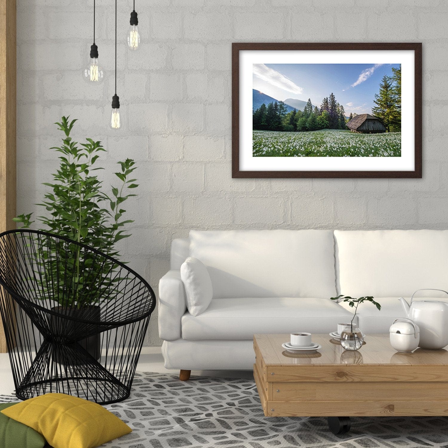 Glezna brūnā rāmī - Wooden House In The Midst Of Tears Home Trends DECO