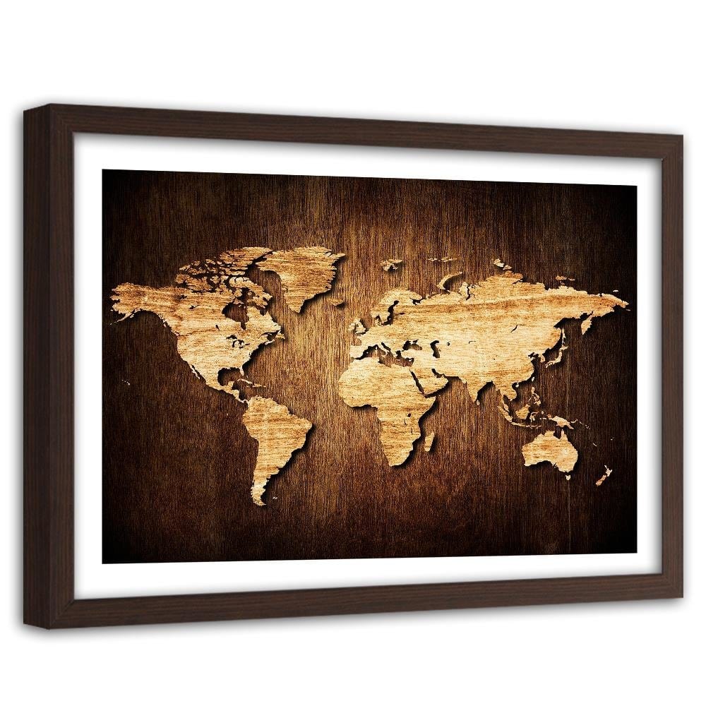 Glezna brūnā rāmī - Wooden World Map Home Trends DECO