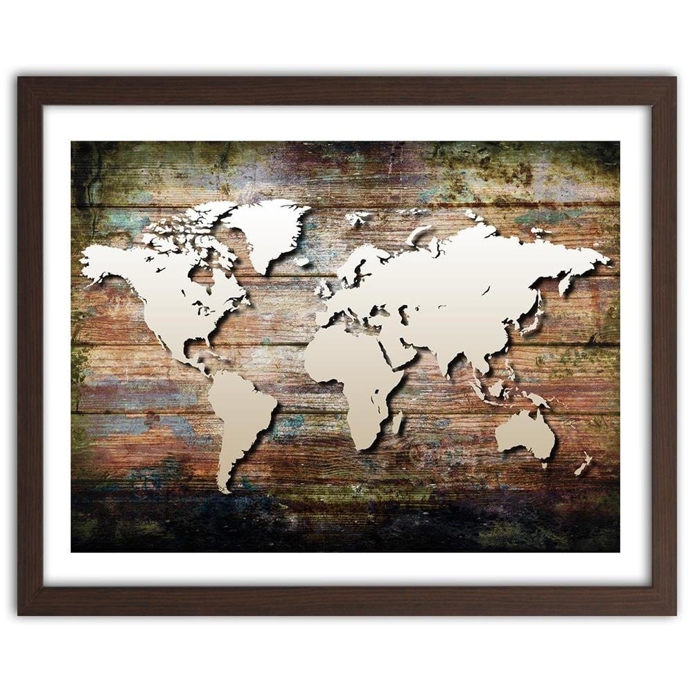 Glezna brūnā rāmī - World Map On Old Boards Home Trends DECO