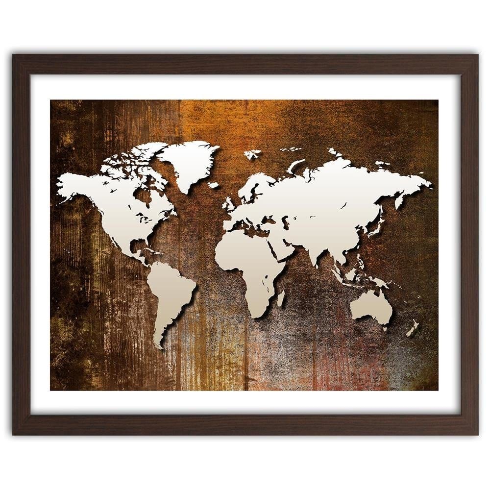 Glezna brūnā rāmī - World Map On Wood Home Trends DECO