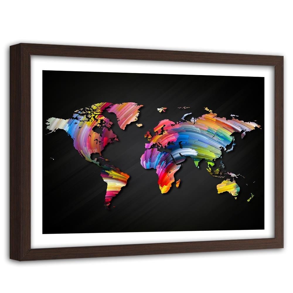 Glezna brūnā rāmī - World Map With Different Colors Home Trends DECO