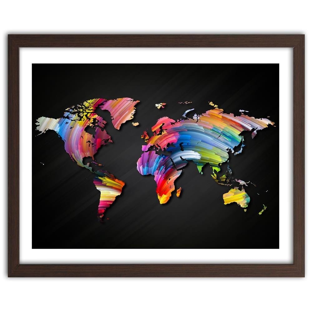 Glezna brūnā rāmī - World Map With Different Colors Home Trends DECO