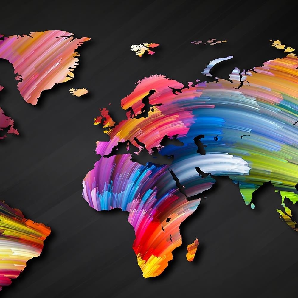 Glezna brūnā rāmī - World Map With Different Colors Home Trends DECO