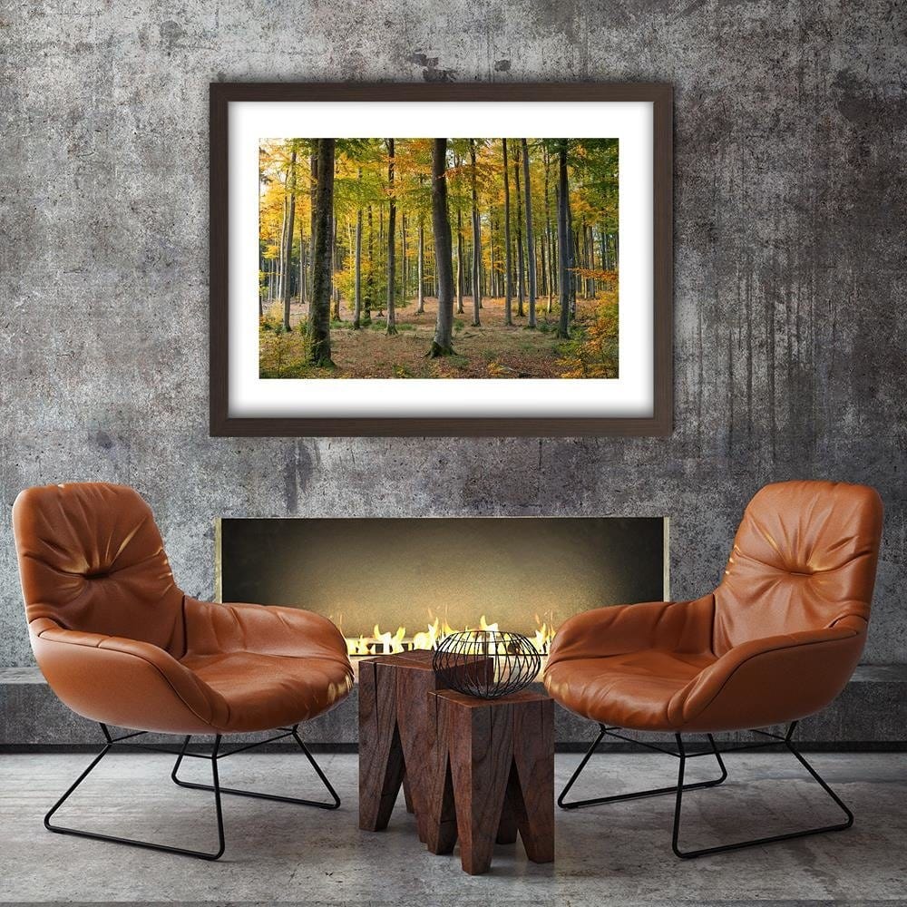 Glezna brūnā rāmī - Yellow Autumn Forest Home Trends DECO