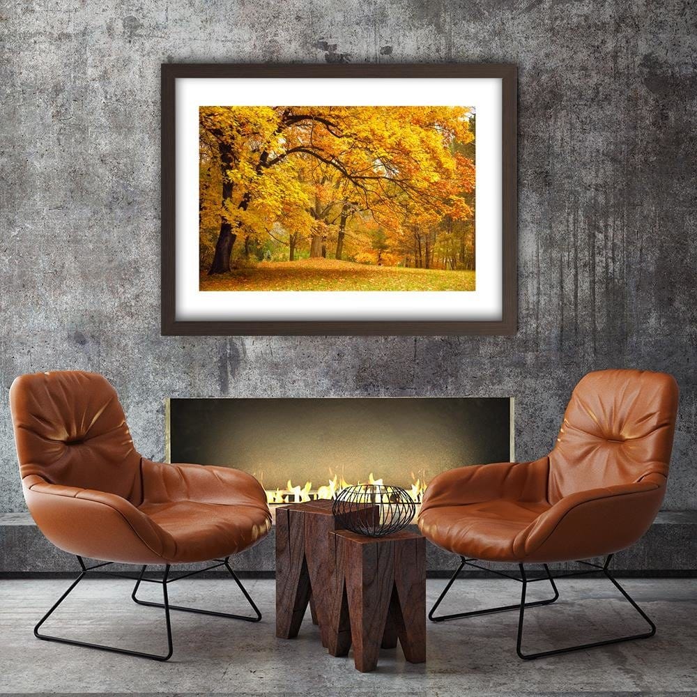 Glezna brūnā rāmī - Yellow Autumn Trees Home Trends DECO