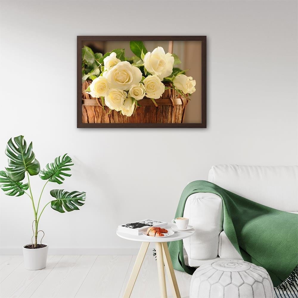 Glezna brūnā rāmī - Yellow Flowers In The Basket Home Trends DECO