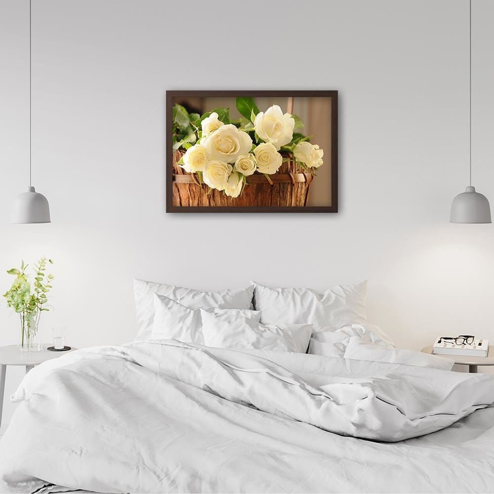 Glezna brūnā rāmī - Yellow Flowers In The Basket Home Trends DECO