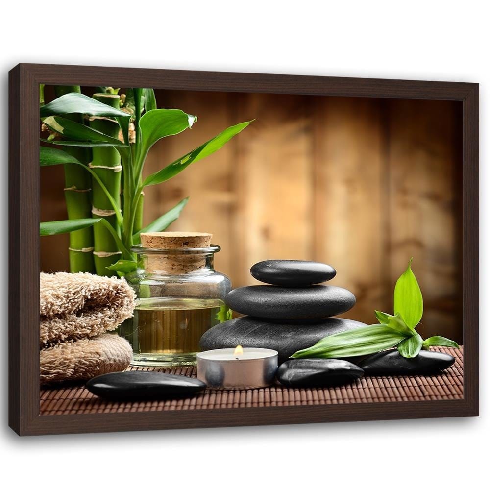 Glezna brūnā rāmī - Zen Black Stones And Bamboo Home Trends DECO