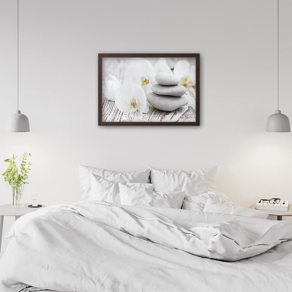 Glezna brūnā rāmī - Zen Flowers And Stones Home Trends DECO