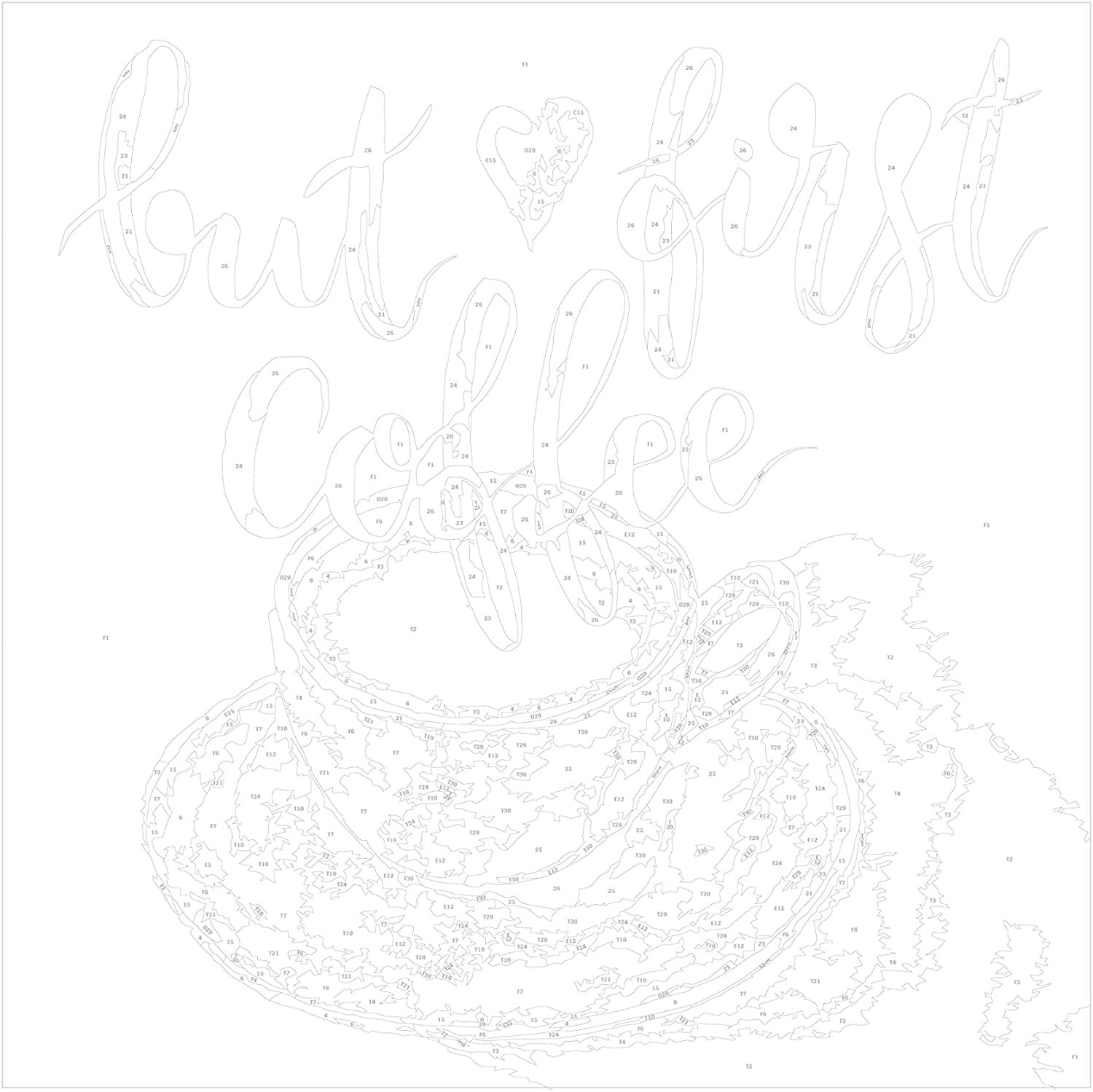 Glezna izkrāso pēc cipariem - But First Coffee 40x40 cm Artgeist