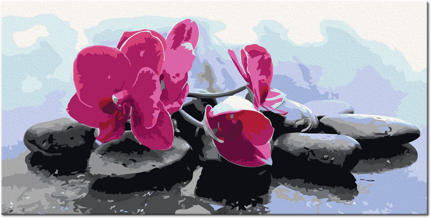 Glezna izkrāso pēc cipariem - Orchid With Zen Stones 80x40 cm Artgeist