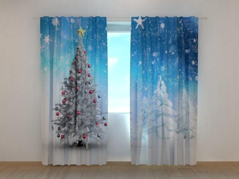 Ziemassvētku aizkari - Baltās Ziemassvētku eglītes 180 x 140 cm (2X 90x140 cm) / SCREEN E-interjers.lv