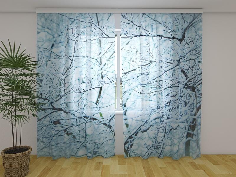 Ziemassvētku aizkari - Ledus zari 180 x 140 cm (2X 90x140 cm) / Сaurspīdīgs šifons E-interjers.lv
