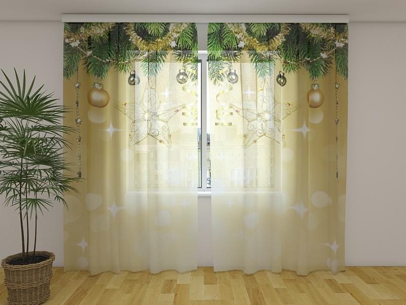 Ziemassvētku aizkari - Zelta spīdums 180 x 140 cm (2X 90x140 cm) / Сaurspīdīgs šifons E-interjers.lv