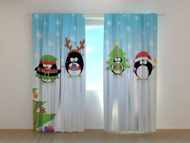 Ziemassvētku aizkari - Ziemassvētku pingvīni 180 x 140 cm (2X 90x140 cm) / SCREEN E-interjers.lv