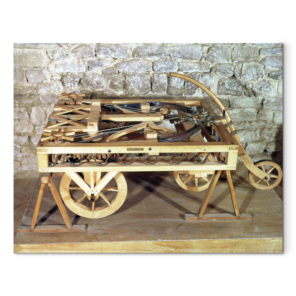 Gleznas reprodukcija - Leonardo da Vinci - Model of a car driven by springs, made from one of Leonardo's drawings
