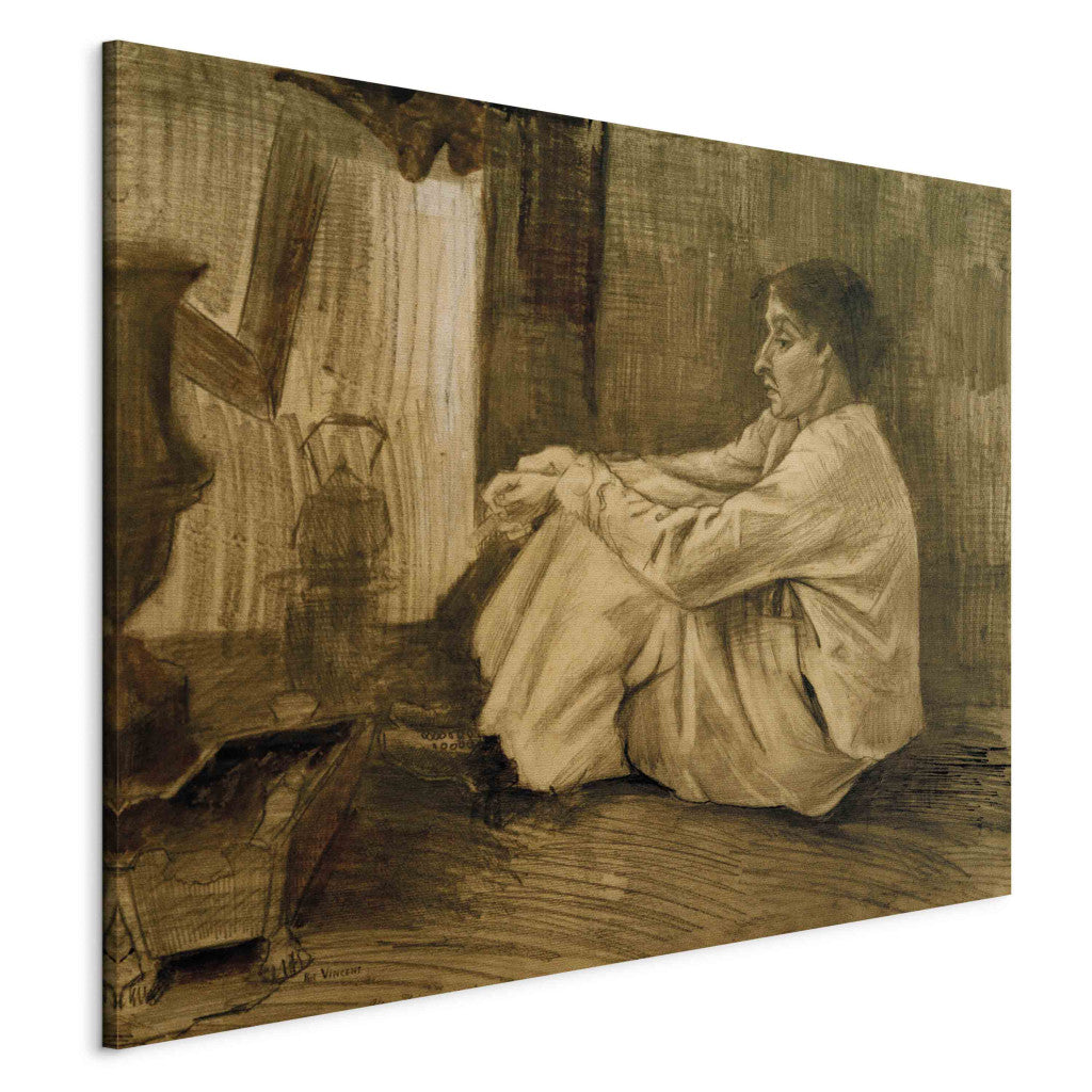 Gleznas reprodukcija - Vincent van Gogh - Woman (Sien) with Cigar Sitting near the Stove