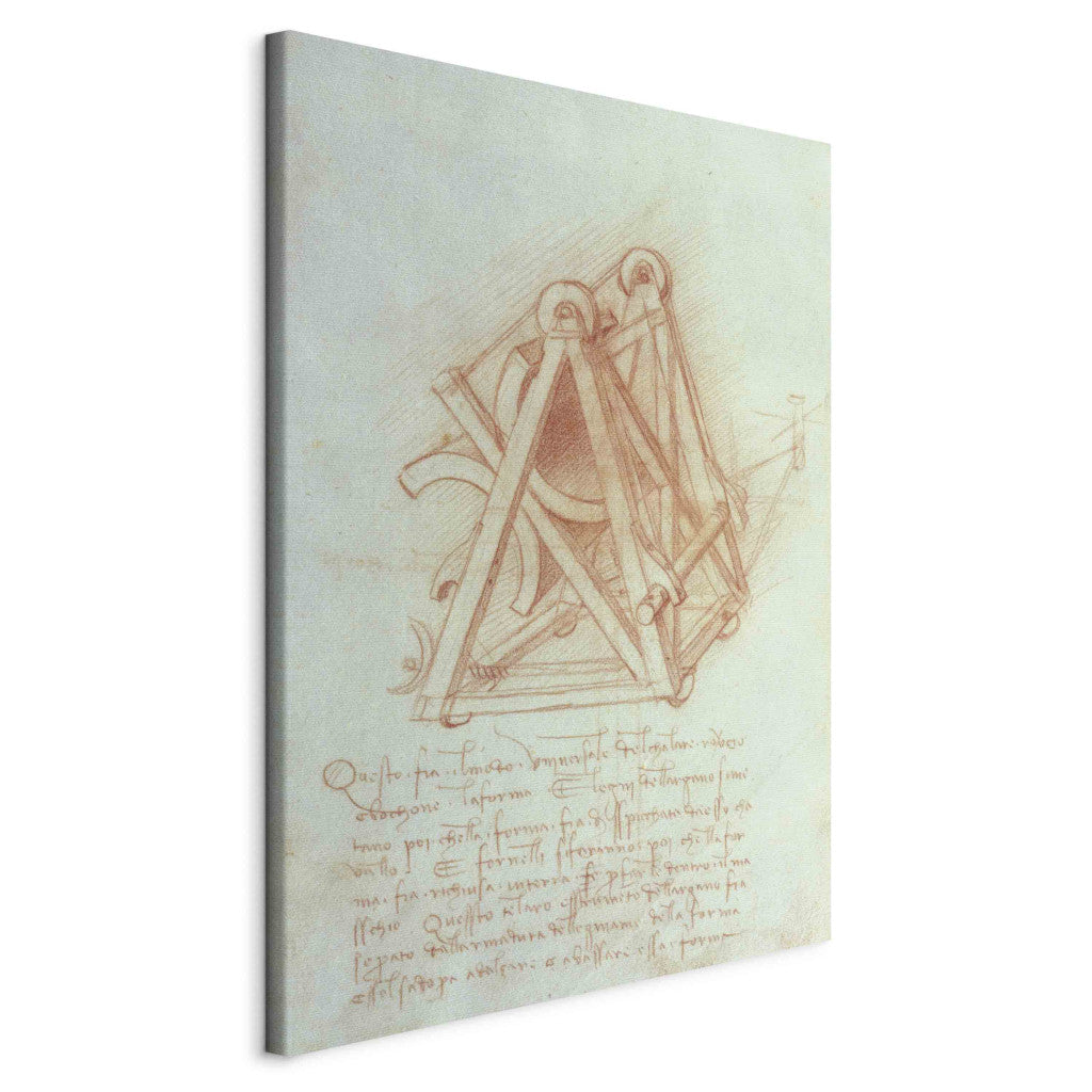 Gleznas reprodukcija - Leonardo da Vinci - Study of the Wooden Framework with Casting Mould for the Sforza Horse, fol.