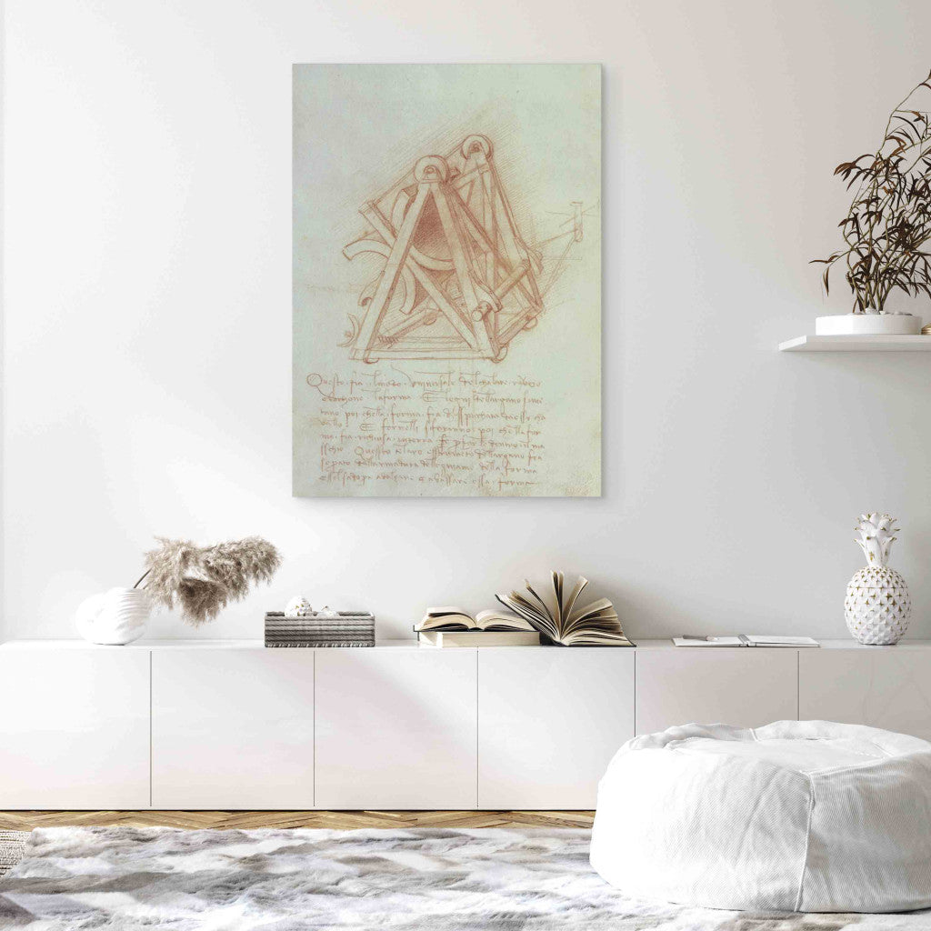Gleznas reprodukcija - Leonardo da Vinci - Study of the Wooden Framework with Casting Mould for the Sforza Horse, fol.