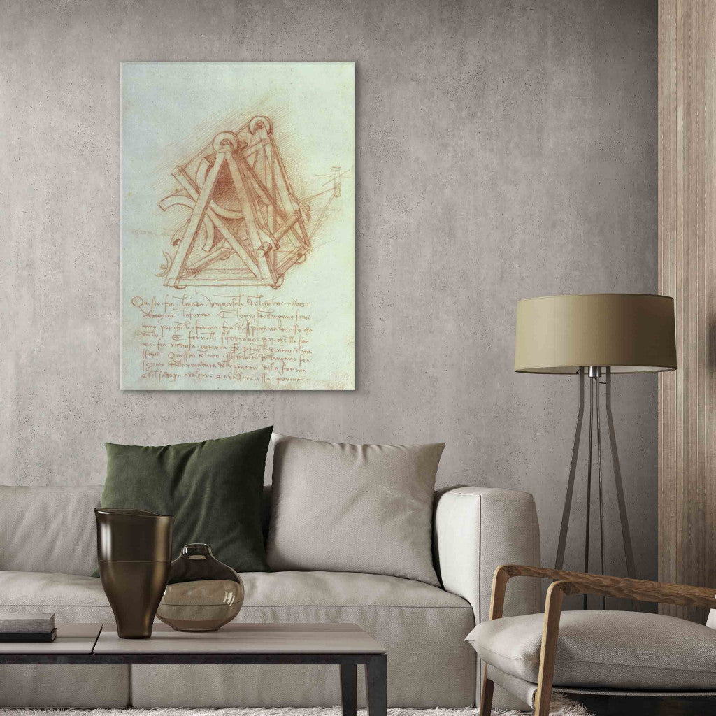 Gleznas reprodukcija - Leonardo da Vinci - Study of the Wooden Framework with Casting Mould for the Sforza Horse, fol.