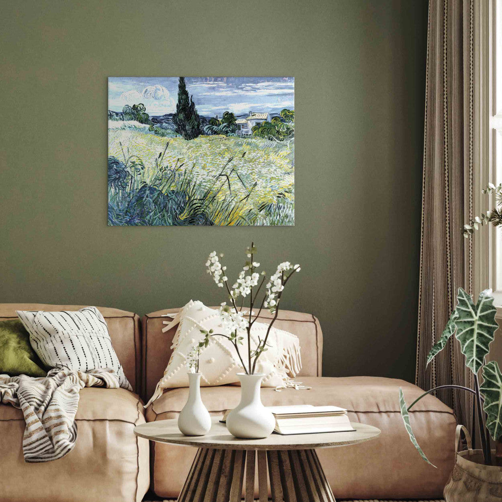 Gleznas reprodukcija - Vincent van Gogh - Green Wheatfield with Cypresse
