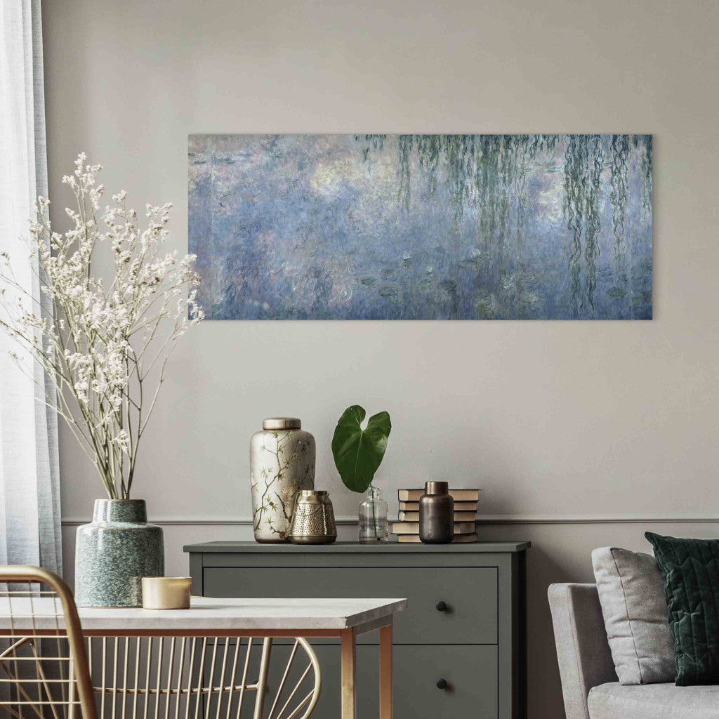 Gleznas reprodukcija - Claude Monet - Waterlilies: Morning with Weeping Willows, detail of central section