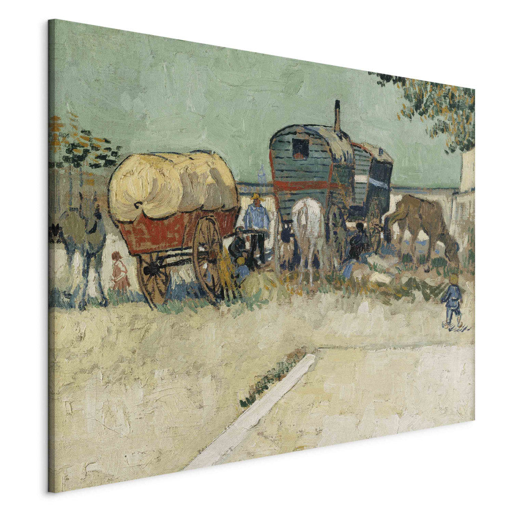 Gleznas reprodukcija - Vincent van Gogh - Gypsy camp, horsedrawn wagon