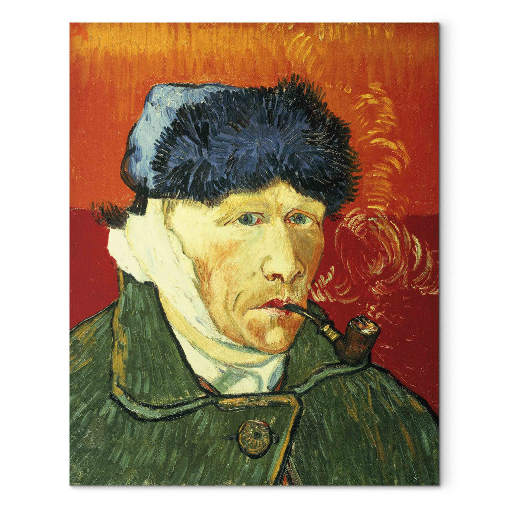 Gleznas reprodukcija - Vincent van Gogh - Selfportrait with fur hat, bandaged ear and tobacco pipe