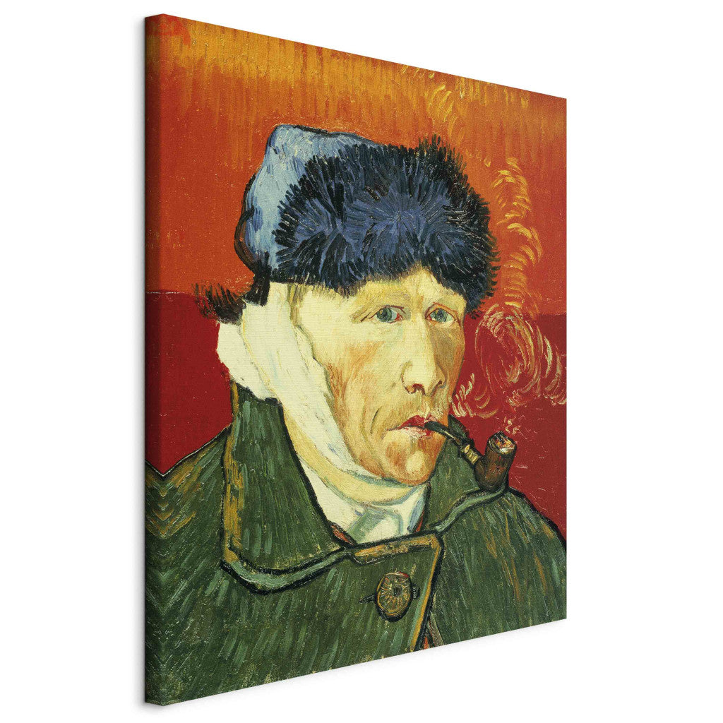 Gleznas reprodukcija - Vincent van Gogh - Selfportrait with fur hat, bandaged ear and tobacco pipe