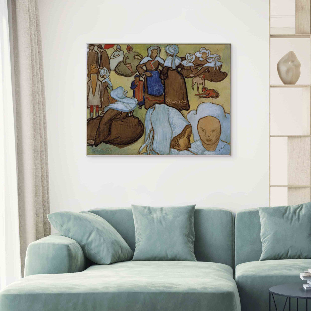 Gleznas reprodukcija - Vincent van Gogh - Bretonische Frauen auf der Wiese