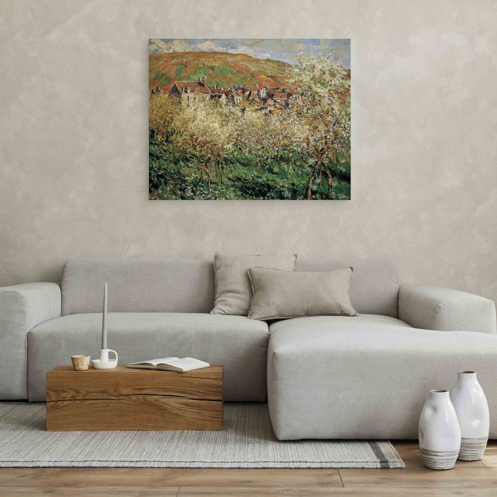 Gleznas reprodukcija - Claude Monet - Les Pruniers en fleurs a  Vetheuil (Blossoming plum trees in Vetheuil)