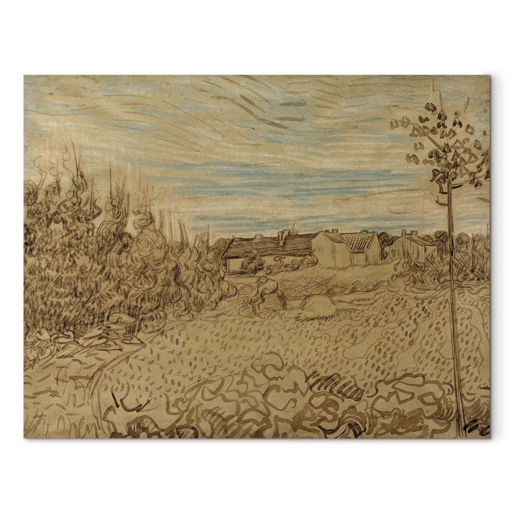 Gleznas reprodukcija - Vincent van Gogh - Cottages with a Woman Working in the Middle Ground