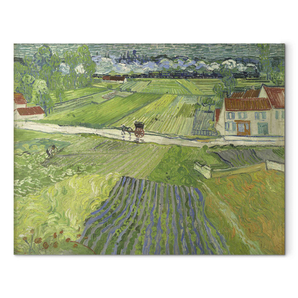 Gleznas reprodukcija - Vincent van Gogh - Landscape with chariot and train in the background