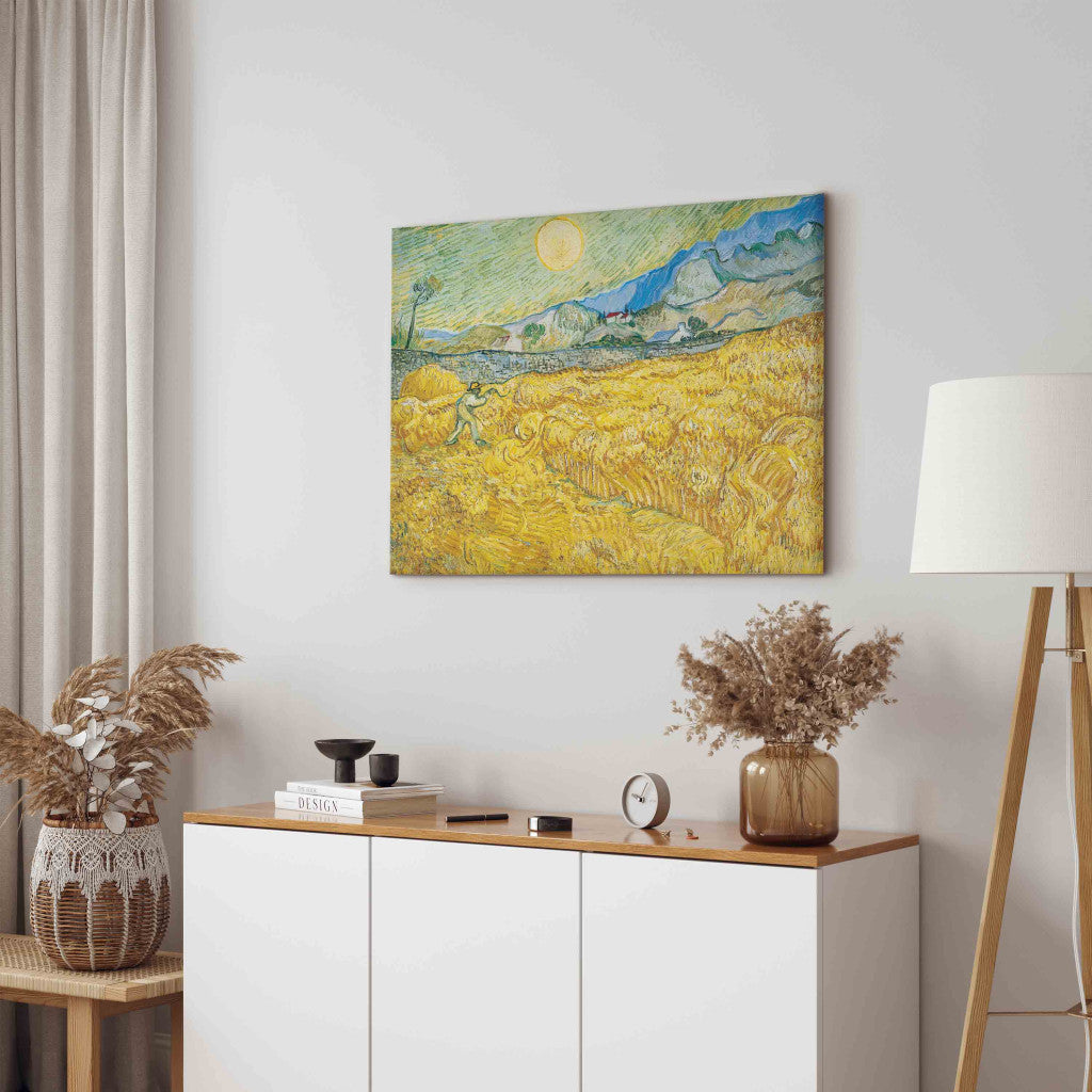 Gleznas reprodukcija - Vincent van Gogh - Wheat Field Behind Saint -Paul Hospital with a Reaper