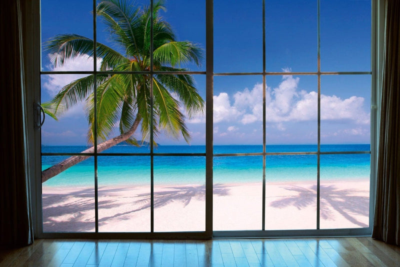 3D Flizelīna fototapetes - Skats uz tropisko pludmali no loga D-ART
