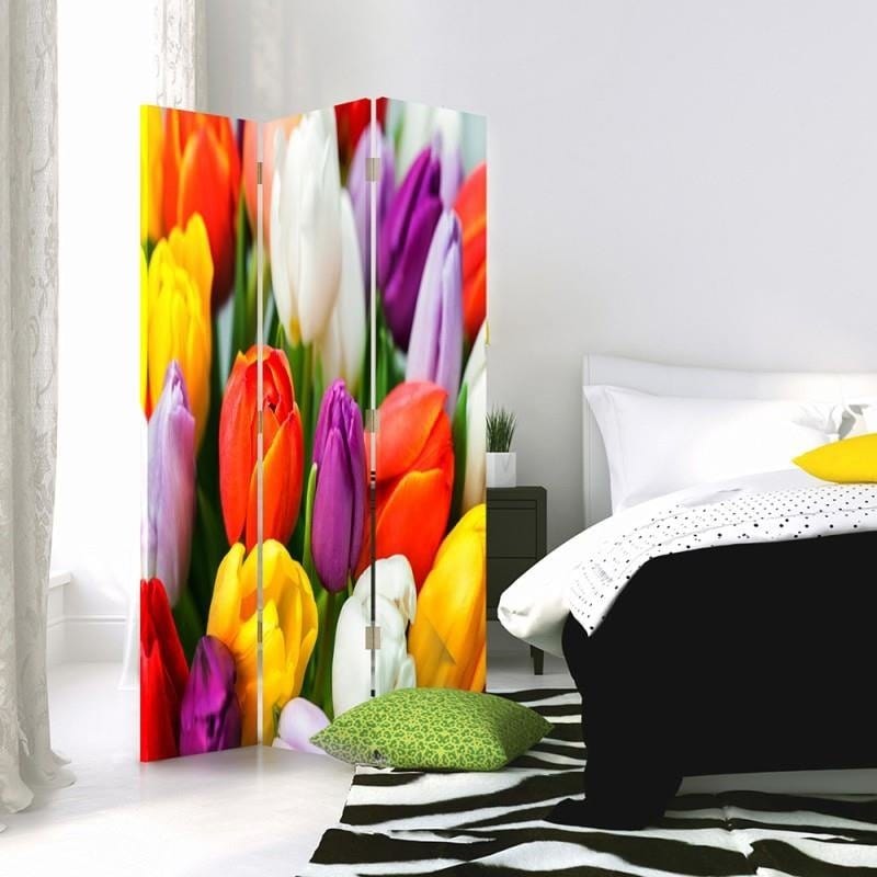 Aizslietnis, 3 paneļi, Divpusējs, 360° rotējošas eņģes, Kanva, Colored Tulips  Home Trends