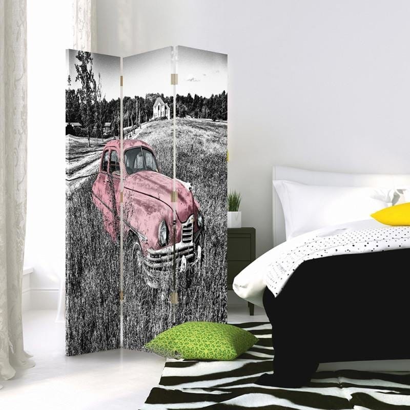 Aizslietnis, 3 paneļi, Divpusējs, Kanva, Pink Car In A Field  Home Trends